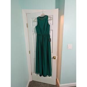 NWT Ieena for Mac Duggal Green Embellished High Neck Pleated Gown Sz 10 56045